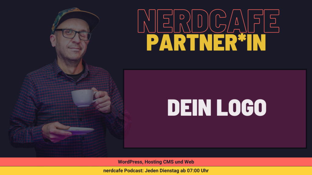 Sharepic "nerdcafe Partner" mit Johannes, der eine Tasse in der Hand hält